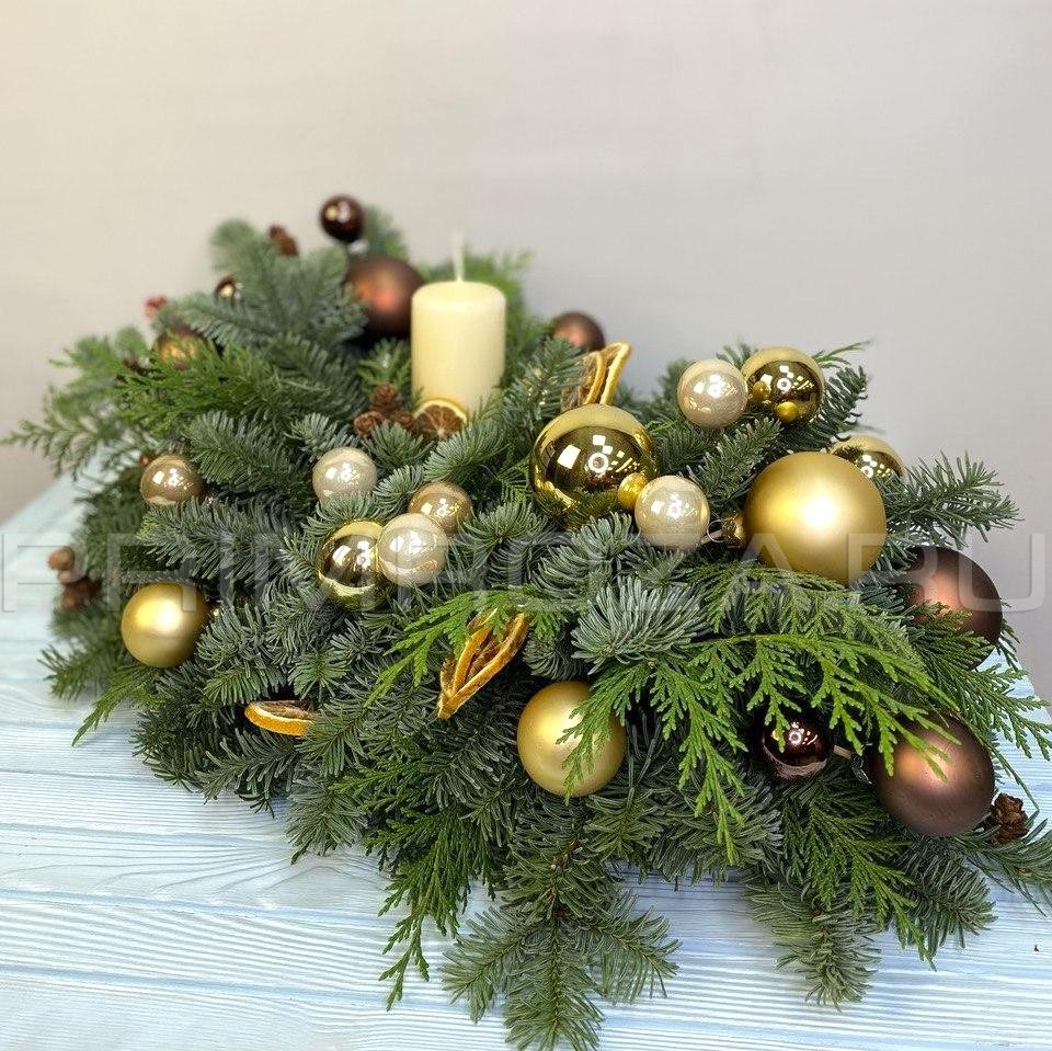 Цветы c доставкой во Владивостоке <br>Новогодняя композиция на стол #NY7845 