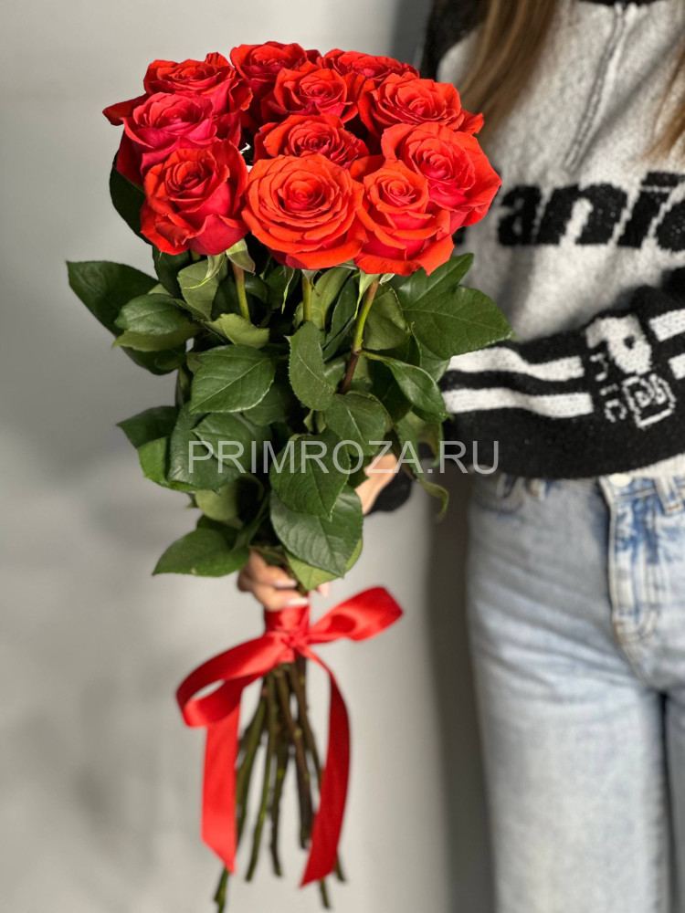 БУКЕТ ИЗ 11  ВЫСОКИХ АЛЫХ РОЗ  #R1145