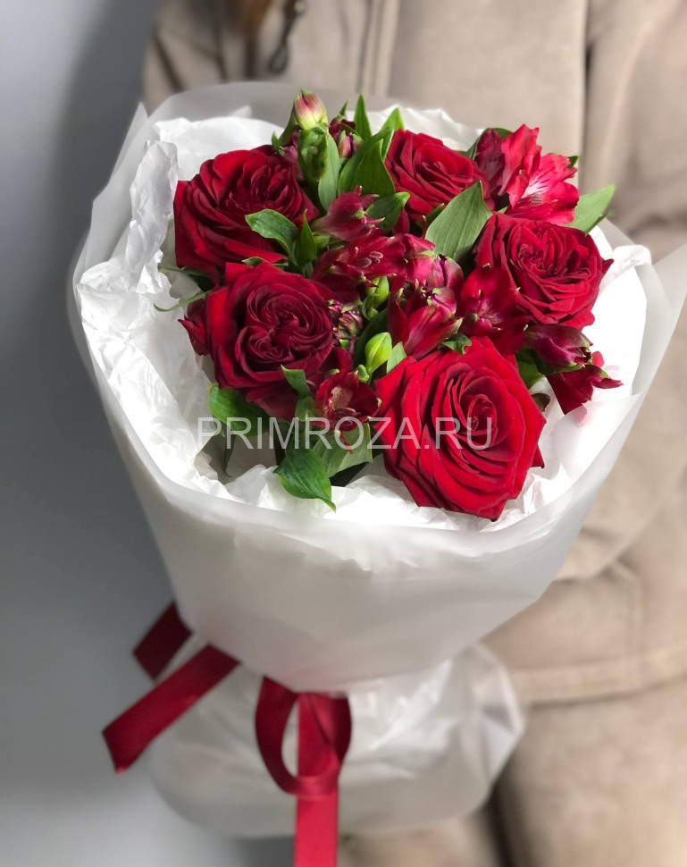 Цветы c доставкой во Владивостоке <br>Сборный букет с розой и альстромерией #О5423 
