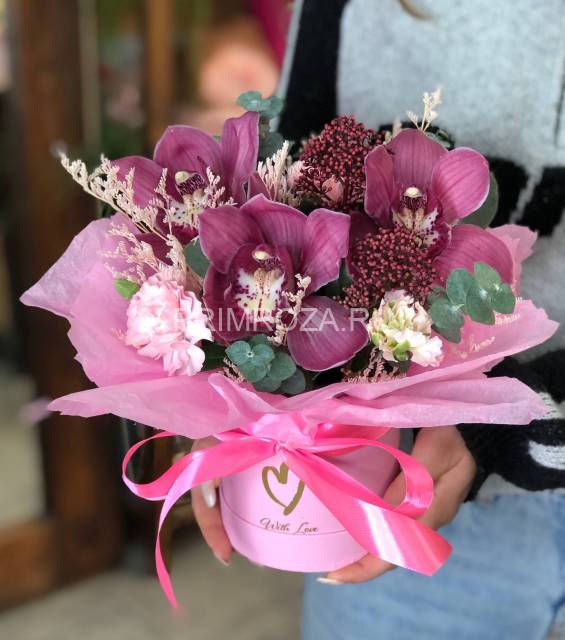 Композиция с орхидеей в коробке #А0099