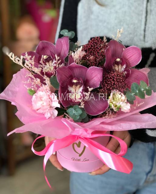 Композиция с орхидеей в коробке #А0099