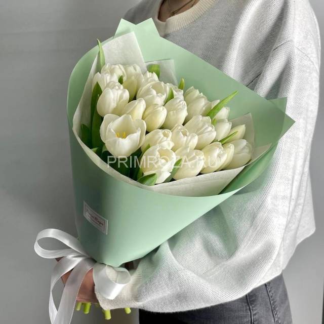 #М019 Белоснежные тюльпаны 25 шт 
