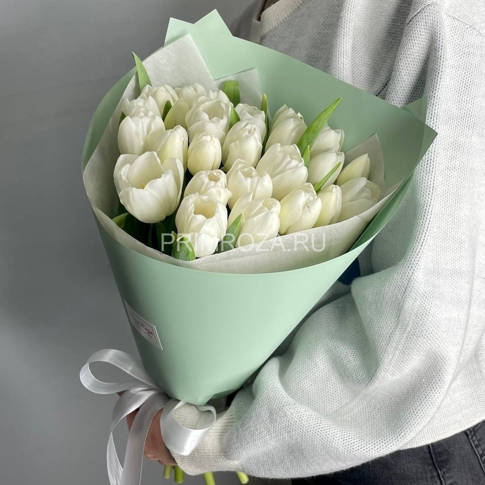 #М019 Белоснежные тюльпаны 25 шт 