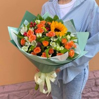 Сборный букет с подсолнухом #A5464