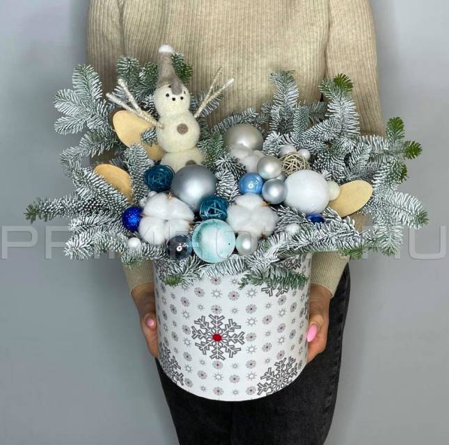 Новогодняя композиция в декоративной коробке #NY1125