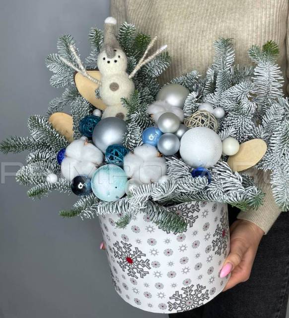 Новогодняя композиция в декоративной коробке #NY1125