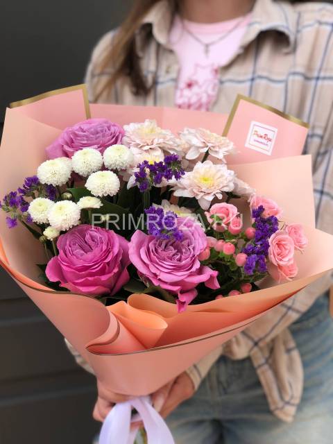 Сборный букет с пионовидной розой #A0018