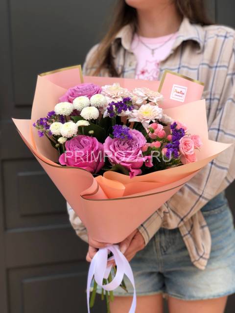 Сборный букет с пионовидной розой #A0018