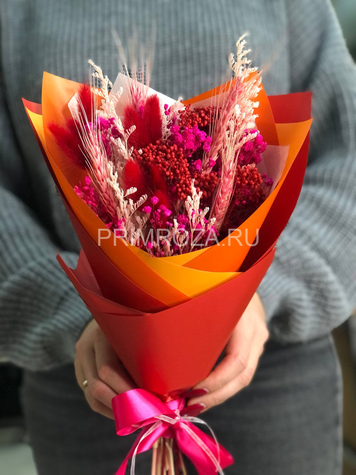 Цветы c доставкой во Владивостоке <br>Букет комплимент из сухоцветов#S3656 