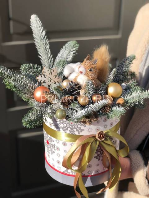 Новогодняя композиция в декоративной коробке #NY0621